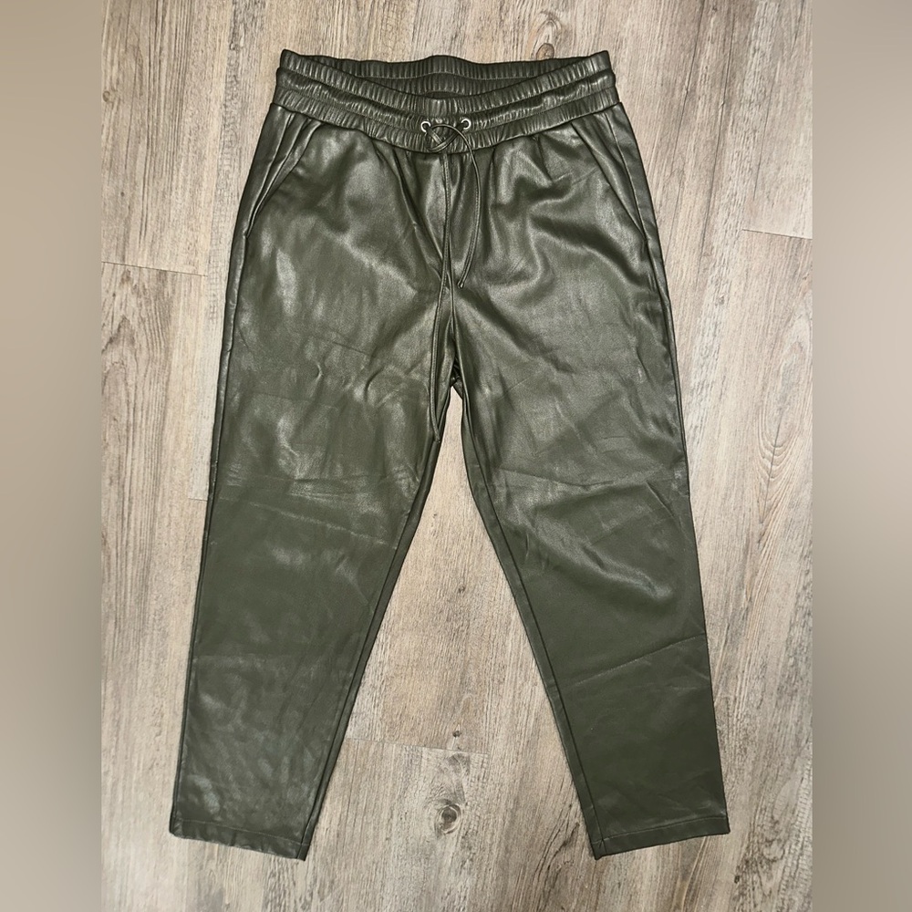 Loft green faux leather pull on pants
